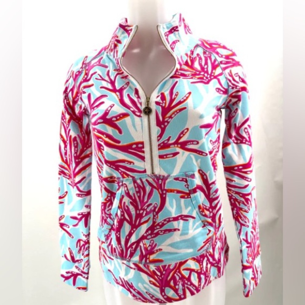 LILLY PULITZER Skipper Popover Breakwater Coral Sweatshirt Zip X-Small 0 2 4 NWT